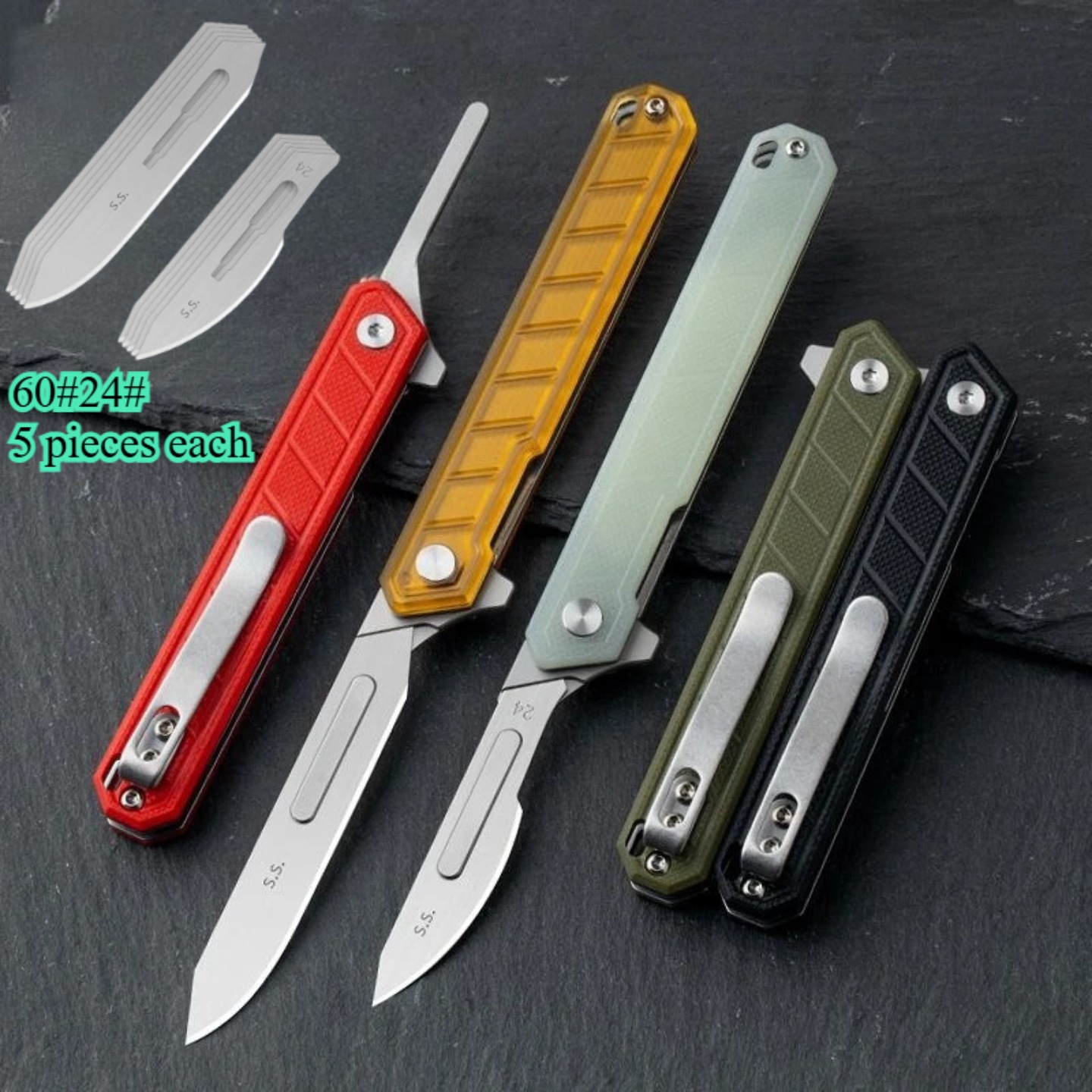 Leatherworking Items - Handgemaakt mes met verwisselbaar lemmet, G10-greep,