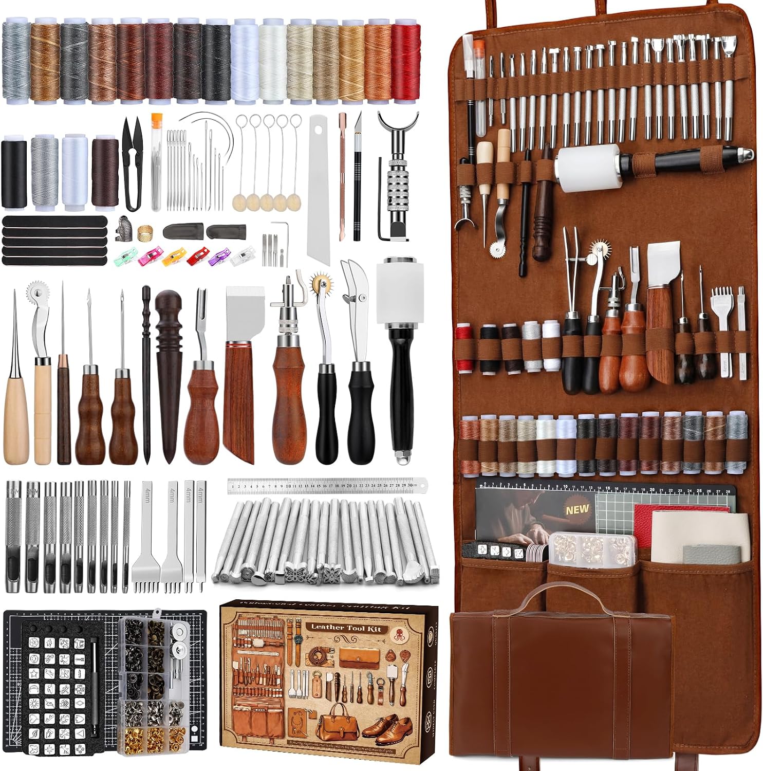 Leatherwork Tools - Lederbewerkingsset, lederbewerkingsgereedschap en knutselset met op