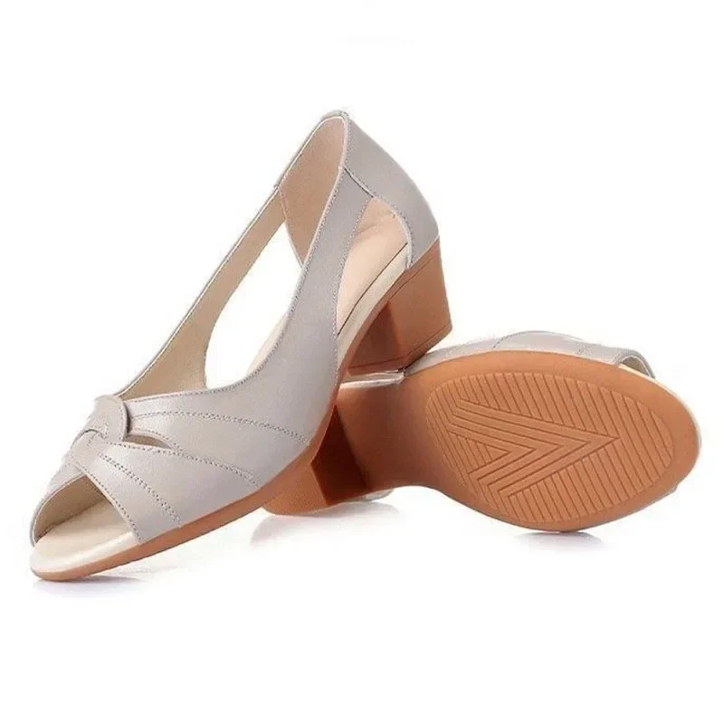 Zwarte Peep Toe Mid Hak Sandal - Leather Work Outfit recensie en prijs